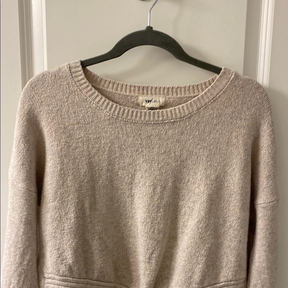 Yes Lola-Cozy Cream Crew Neck Sweater with Modern Twist - Picture 2 of 9